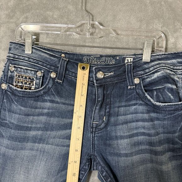Miss Me Jeans Sz 31 Boot Bootcut Embellished Pocket Rhinestones Distressed 31x33 - Picture 6 of 9